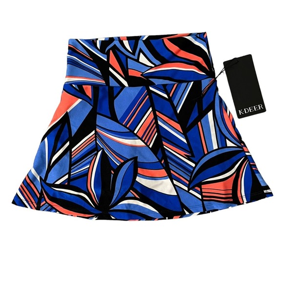 K-DEER Pocket Skort Superset XS NWT Abstract Geo Athletic Skirt Shorts Bright - Picture 1 of 6